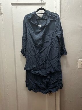 Banana Republic Dusty Blue Ruffle Neck Blouse